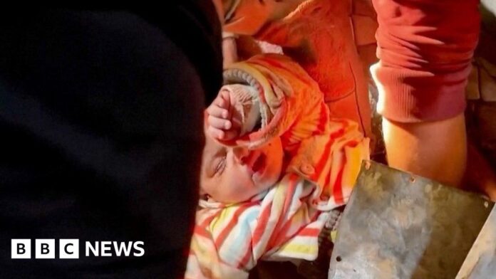 gaza:-baby-pulled-alive-from-rubble-after-israeli-air-strike-on-rafah